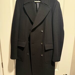 Reiss Wool Blend Double Breasted Coat in Black